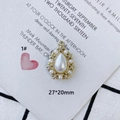 Detail of 27x20mm vintage pearl drop pendant with gold base and inlaid rhinestones - 2.7cm x 2.0cm / Water Drop Style (1#)