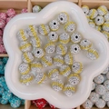 Perles pavées de strass à rayures jaunes et blanches pour création de bijoux DIY - Style Rond à Larges Rayures / 16mm / Jaune