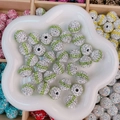 Perle boule strass blanche avec détails vert citron pour création de bijoux - Style Rond à Larges Rayures / 16mm / Vert