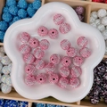Perles de résine roses avec strass pour bijoux DIY et création de colliers - Style Rond à Larges Rayures / 16mm / Rose