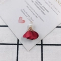 Macro shot of dark red fabric flower pendant with a pearl and gold metal cap for DIY jewelry - 8# Crimson