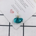 Macro view of handmade peacock green fabric flower charm with pearl and golden base - 10# Peacock Green