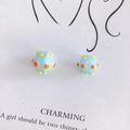 Detail of light blue glass sphere earrings with yellow and orange polka dots on a white card - 4# Light Blue Dot (Small)