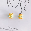 Macro shot of yellow DIY cartoon glass beads with orange and blue dots for jewelry making - 6# Yellow Colorful Dot (Large)