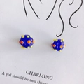 Detail of dark blue round glass charm beads with orange and yellow 3D pop art dots - 7# Dark Blue 3D Polka Dot (Small)
