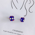 Detailed view of handmade dark blue lampwork glass beads with colorful dots for DIY jewelry - 8# Dark Blue White Red Yellow Dot (Small)