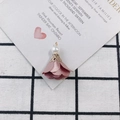 Pink fabric flower pendant with gold metal cap and pearl for DIY jewelry making - 18# Pink