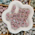 Perle disco rose avec strass pour création de bijoux DIY sur plateau blanc - Style Perle Ronde avec Étoile en Zircone / 16mm / Rose