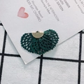 Detailed view of dark green fan-shaped embroidery pendant with gold metal clasp hook - 10# Dark Green