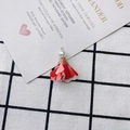 Macro shot of 3-layer fabric flower pendant with faux pearl for DIY jewelry making - Red Pink White Style (2#)