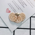 Detailed close-up of apricot embroidery lace fan pendant with golden metal top for DIY jewelry - 11# Apricot