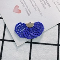 Close-up of a blue lace fan-shaped charm with a gold metal clasp for DIY jewelry - 14# (Dark Blue)