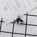Detail of DIY fabric flower charm with white pearl and golden ring for earring making - Black and White French Style (6#)