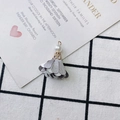 Macro detail of DIY flower earring pendant with pearl and grey fabric petals - Grey and White Gradient Style (8#)