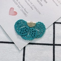 Detail of teal blue embroidered fan pendant with gold metal clasp for DIY jewelry - 17# Peacock Blue