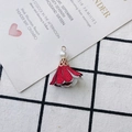 Detail of red and white fabric flower pendant with a white pearl and gold metal cap - Bright Red and White Style (11#)