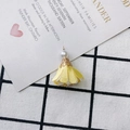 Detail of floral fabric petal pendant with pearl and gold cap on checkered background - Yellow and White Two-tone Style (13#)