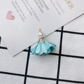 Detailed view of handmade light blue and white fabric flower pendant with a pearl - Light Blue and White Two-tone Style (16#)