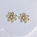 Pair of gold metal flower pendants with hollow petals and hanging loops for DIY jewelry - Gold