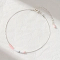 Böhmisches versilbertes Fußkettchen mit rosa und weißen Naturkristallperlen für Damen - Rosa Und Weiß Perlen Stil (A-Stil)