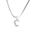 Polished silver stainless steel herringbone chain necklace with a crescent moon pendant - Steel