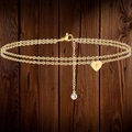Cavigliera a doppio strato placcata oro 14K con cuore lettera F e ciondolo cristallo - Stile Iniziale F