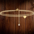 Cavigliera a doppio strato placcata oro 14K con cuore iniziale J e ciondolo zircone - Stile Iniziale J