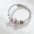 Silbernes Edelstahl-Charm-Armband mit Herz-Love-Anhänger und pinkem Libellen-Element - Rosa