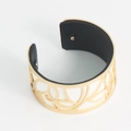 Golden hollow butterfly cuff bracelet with white reversible PU leather inlay - White