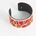 Fashion wide hollow metal cuff bracelet with bright red PU leather lining for women - Red