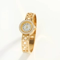 Golden stainless steel quartz bangle watch with zircon bezel and hollow round bracelet - Gold White Zirconia