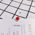 Detail of red bead pendant with gold metal base for DIY jewelry making, 13x10mm size - 13x10mm Toothed Red Bead Pendant (5#)