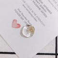 Macro shot of square resin pendant with embedded real dried flowers for DIY jewelry making - Multicolor Gypsophila Style (3#)