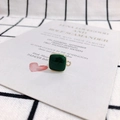 Close-up of green square enamel pendant with gold metal edges for DIY jewelry making - Dark Green