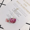 Resin cherry pendant with real dried purple flowers and gold stems for DIY jewelry - Red Flower Style