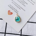 Water drop leaf pendant with cyan dried flower and gold metal frame for DIY jewelry - Cyan Blue Dried Flower (15#)