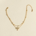 Doppellagiges 18K vergoldetes Edelstahl-Fußkettchen mit Lotus-Anhänger und Zirkonia-Kristallen - Weißer Lotus Stil / Weiß