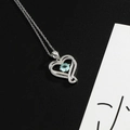 Silver stainless steel heart necklace with light blue birthstone and zircon accents - Sea Blue (March)