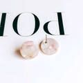 Detail of pink and white marble texture resin round stud earrings on minimal card - 12# (Pink White Mother of Pearl Pattern)