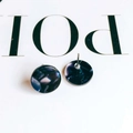 Macro view of round acetate earrings with marble pattern and silver needle stud detail - 13# (Dark Purple Navy Marble)