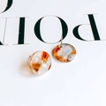 Macro detail of round marble texture acetic acid resin earrings with silver steel pins - 15# (Amber Cream Blue Marble)