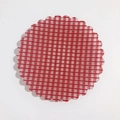 Sottobicchiere rotondo a quadri rossi con bordi smerlati e filo d'argento metallico - 13#-Piatto Ondulato Rosso Scacchi Fini (M)