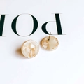 Macro shot of marble textured resin earrings with steel needles on minimalist white background - 24# (Cream Beige Marble)