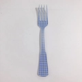 Forchetta da dessert in plastica a quadretti blu e bianchi stile vintage - 23#-Forchetta Blu a Quadri Bianchi