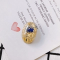 Pendentif ovale en résine avec feuille d'or et détails bleus sur carte blanche - Style Floral Ovale Bleu (13#)