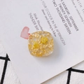 Pendentif carré en résine transparente avec feuille d'or et fleur séchée jaune - Style Floral Carré Jaune (19#)