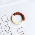 DIY circular wood and cream resin earring pendant with a retro color block design - Spliced Round Style (1#)