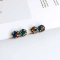 Sparkling spherical DIY earring charms with colorful pavé rhinestones in set of four - Multicolor Rhinestones Dark Base Ball (1#)