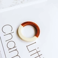 Two-tone circular DIY earring pendant with brown wood and cream resin textures - Two-Tone Spliced Round Style (3#)