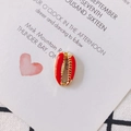 Macro detail of gold-plated cowrie shell pendant with red enamel inlay on white card - Single Hole Pendant / Red-Gold (4#)